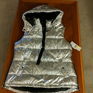 NWT Michael Kors silver hooded puffer vest